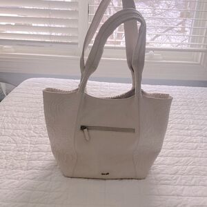The Sak ivory cream leather embossed crochet opening slouchy shoulder bag